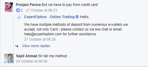 Review of ExpertOption on Facebook Page Review of ExpertOption on Facebook Page