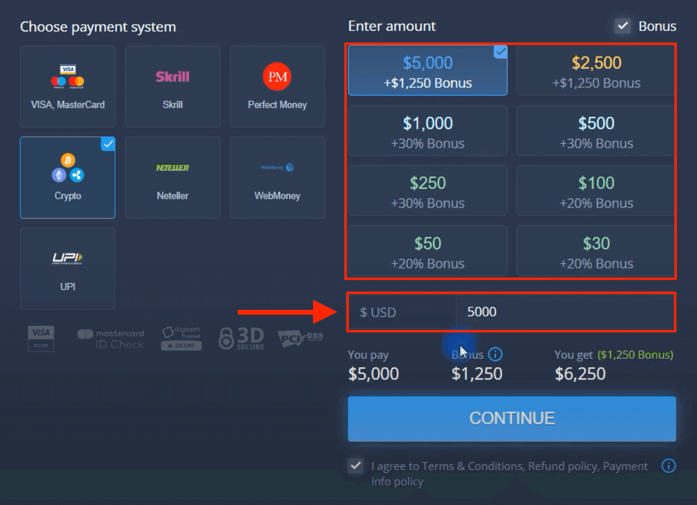 ฝากเงินใน ExpertOption ผ่านบัตรธนาคาร (Visa / Mastercard) การชำระเงินทางอิเล็กทรอนิกส์ และ Cryptocurrency ในมาเลเซีย ฝากเงินใน ExpertOption ผ่านบัตรธนาคาร (Visa / Mastercard) การชำระเงินทางอิเล็กทรอนิกส์ และ Cryptocurrency ในมาเลเซีย