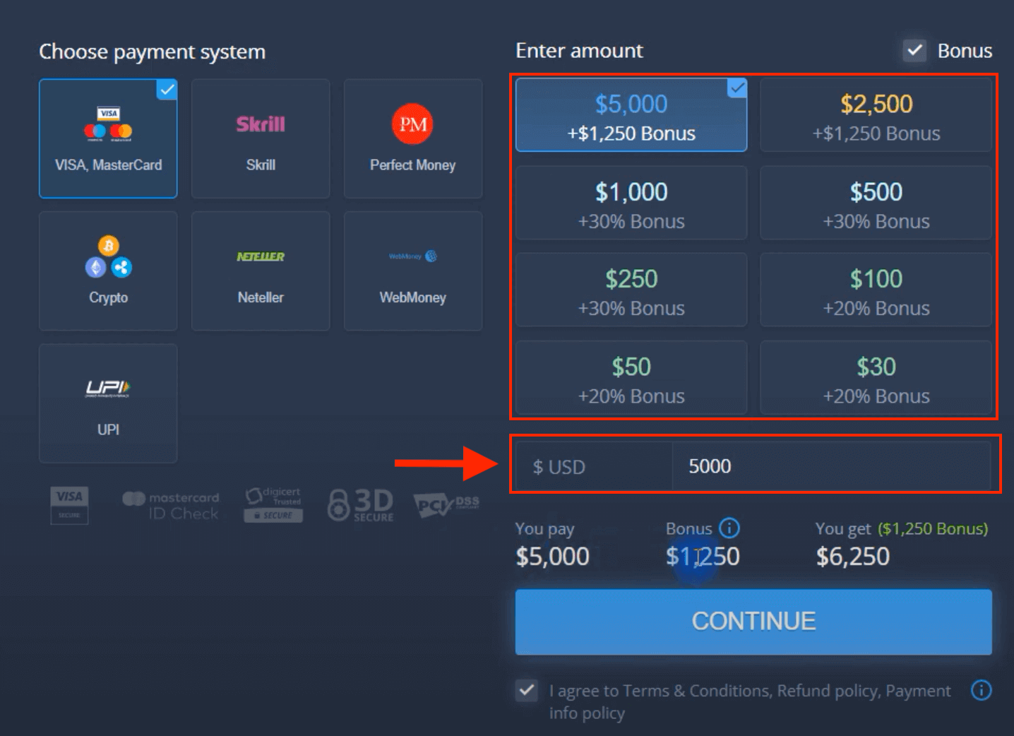 ฝากเงินใน ExpertOption ผ่านบัตรธนาคาร (Visa / Mastercard) การชำระเงินทางอิเล็กทรอนิกส์ และ Cryptocurrency ในมาเลเซีย ฝากเงินใน ExpertOption ผ่านบัตรธนาคาร (Visa / Mastercard) การชำระเงินทางอิเล็กทรอนิกส์ และ Cryptocurrency ในมาเลเซีย
