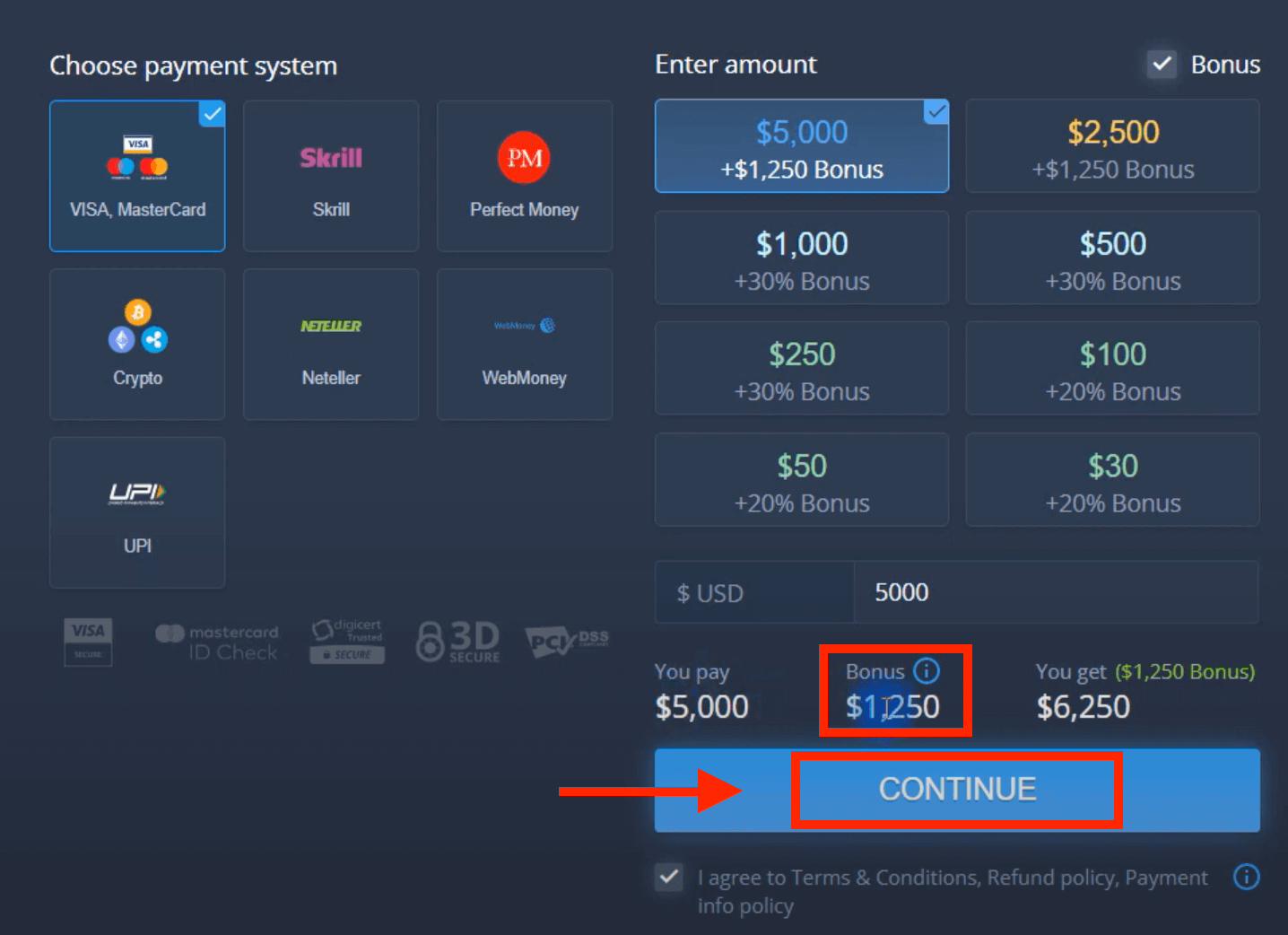 ฝากเงินใน ExpertOption ผ่านบัตรธนาคาร (Visa / Mastercard) การชำระเงินทางอิเล็กทรอนิกส์ และ Cryptocurrency ในมาเลเซีย ฝากเงินใน ExpertOption ผ่านบัตรธนาคาร (Visa / Mastercard) การชำระเงินทางอิเล็กทรอนิกส์ และ Cryptocurrency ในมาเลเซีย
