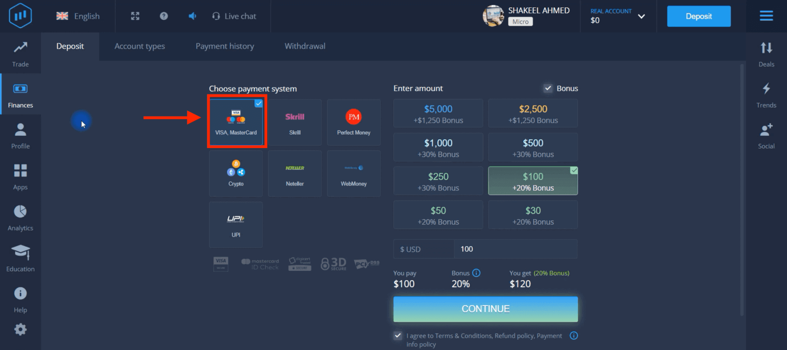 Idiphozithi Imali ku-ExpertOption ngamakhadi asebhange (i-Visa / Mastercard), izinkokhelo ze-E (UPI, Skrill, Neteller, WebMoney, Perfect Money) kanye ne-Cryptocurrency ePakistan Idiphozithi Imali ku-ExpertOption ngamakhadi asebhange (i-Visa / Mastercard), izinkokhelo ze-E (UPI, Skrill, Neteller, WebMoney, Perfect Money) kanye ne-Cryptocurrency ePakistan