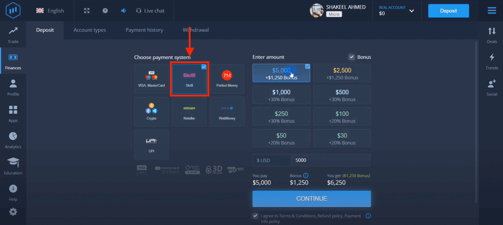 Idiphozithi Imali ku-ExpertOption ngamakhadi asebhange (i-Visa / Mastercard), izinkokhelo ze-E (UPI, Skrill, Neteller, WebMoney, Perfect Money) kanye ne-Cryptocurrency ePakistan Idiphozithi Imali ku-ExpertOption ngamakhadi asebhange (i-Visa / Mastercard), izinkokhelo ze-E (UPI, Skrill, Neteller, WebMoney, Perfect Money) kanye ne-Cryptocurrency ePakistan