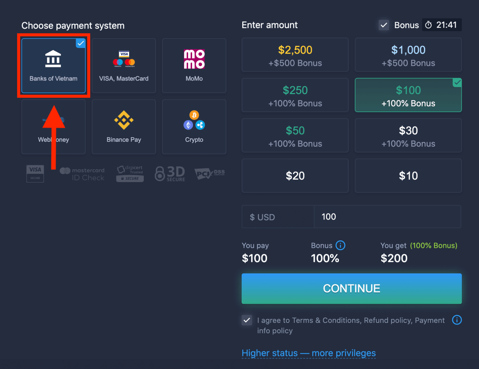 Gửi tiền vào ExpertOption qua Thẻ Ngân hàng (Visa / Mastercard), Internet Banking, Thanh toán điện tử (MoMo, Perfect Money) và Tiền điện tử tại Việt Nam Gửi tiền vào ExpertOption qua Thẻ Ngân hàng (Visa / Mastercard), Internet Banking, Thanh toán điện tử (MoMo, Perfect Money) và Tiền điện tử tại Việt Nam