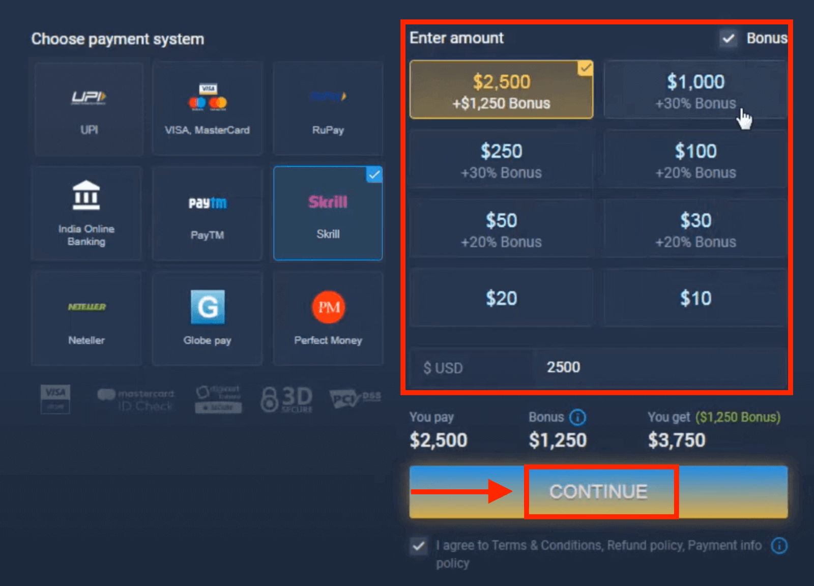 インドの ExpertOption 入金 — Visa/Mastercard、UPI、電子決済、暗号通貨