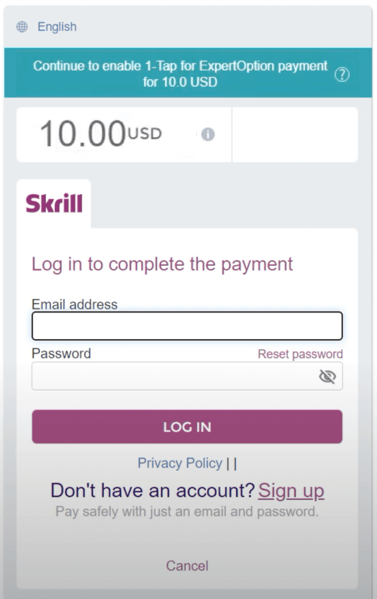 南アフリカでの ExpertOption 入金 — Visa/Mastercard、Skrill、Neteller、Crypto