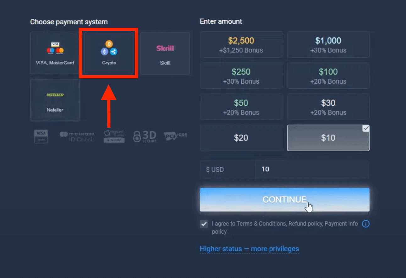 南アフリカでの ExpertOption 入金 — Visa/Mastercard、Skrill、Neteller、Crypto