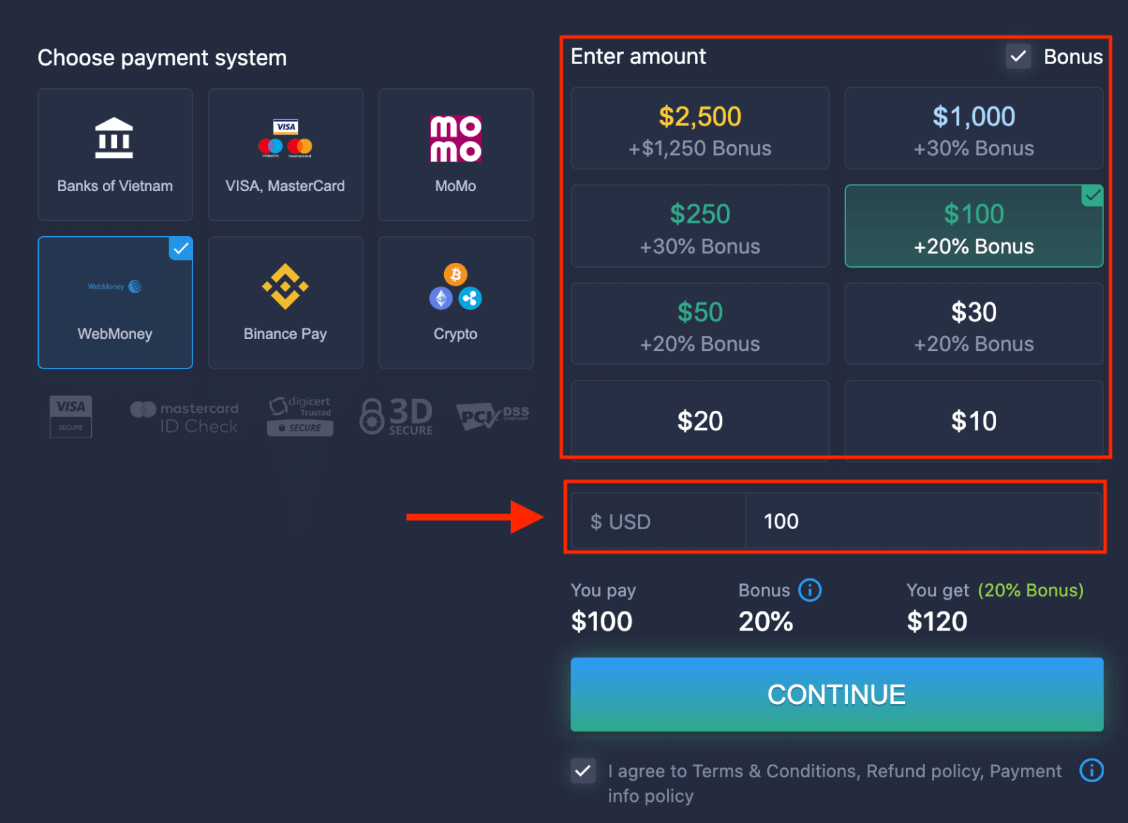 E-payments မှတဆင့် ExpertOption အပ်ငွေ- နည်းလမ်းများ၊ ကန့်သတ်ချက်များနှင့် လုပ်ဆောင်ချိန်များ E-payments မှတဆင့် ExpertOption အပ်ငွေ- နည်းလမ်းများ၊ ကန့်သတ်ချက်များနှင့် လုပ်ဆောင်ချိန်များ