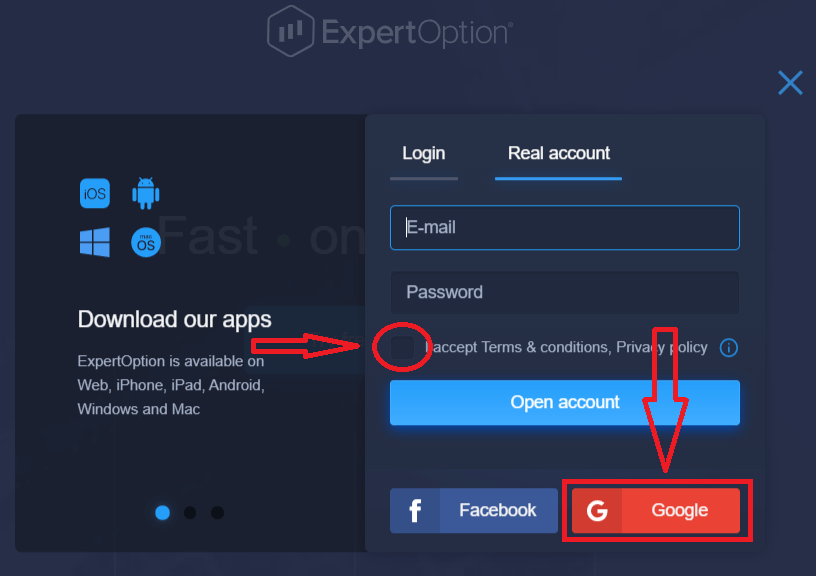 كيفية فتح حساب وتسجيل الدخول إلى ExpertOption