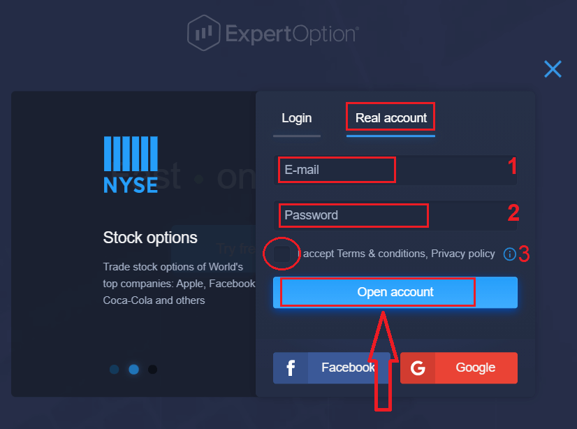 Account registreren en verifiëren in ExpertOption